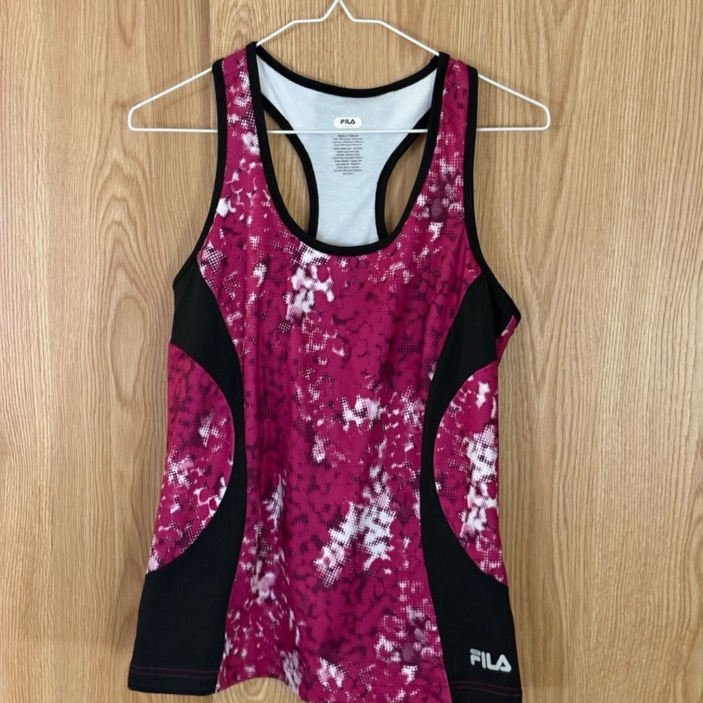 Fila Women's Workout Pink and Black Tank Top with Shelf Bra